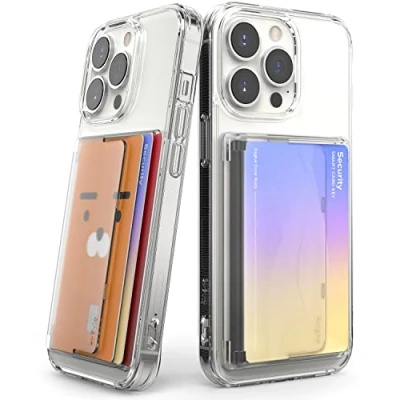 Abbildung von Ringke Side Slot Card Holder [Clear Mist] Stick On Kartenetui Kartenfach, Seitenschlitz Kartenhalter Aufkleben Selbstklebende Schlanke Geldbörse für iPhones und Android Smartphone Clear Mist