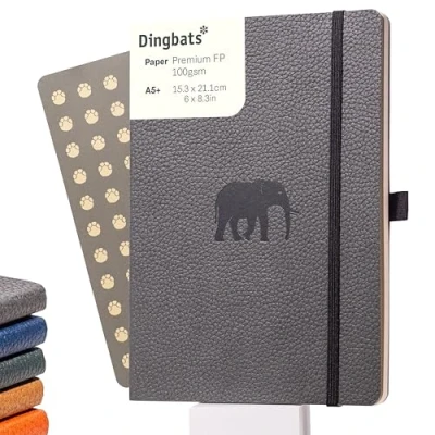 Abbildung von Dingbats* A5 Notizbuch mit weichem Einband, gepunktet dicke, perforierte Seiten aus veganem Leder, Lesezeichen und Stifthalter (Grauer)