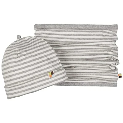Abbildung von loud + proud Unisex Kinder Set Schlauchschal, GOTS Zertifiziert Beanie Mütze, Grau, 51 52 EU
