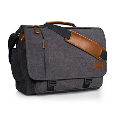 Abbildung von ESTARER Laptoptasche 17 Zoll Umhängetasche Canvas für Arbeit Uni Grau