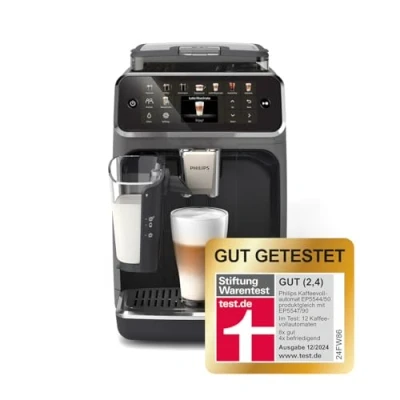 Abbildung von PHILIPS Serie 5500 Kaffeevollautomat inkl. Latte Go, SilentBrew Technologie, Schnellstart. Aromatischer Kaffee aus frisch gemahlenen Bohnen, 20 Heiß und Eisgetränke, Grau (EP5544/50)