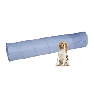 Abbildung von Relaxdays Hundetunnel, Spieltunnel für aktive Hunde, Hundetraining, 200 cm lang, Ø 40 cm, Faltbarer Agilitytunnel, grau
