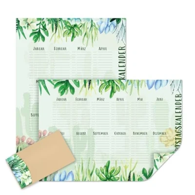 Abbildung von Geburtstagskalender Kaktus Grün I DIN A2 jahresunabhängig Dauerkalender Wandkalender quer oder hoch dv_1296