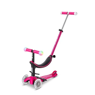 Abbildung von micro Mobility mini2grow Deluxe Magic 4 in 1 mit LED Rollen, Schubstange, Laufrad Scooter, ab 12 Monaten der Farbe Rose, MMD359