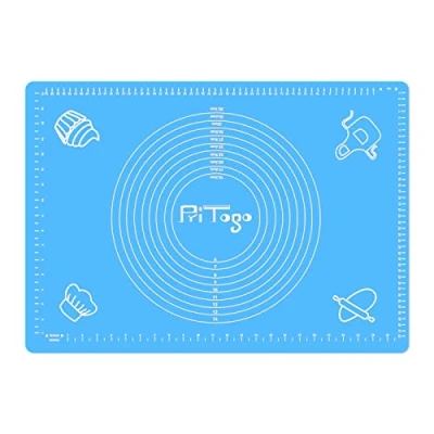 Abbildung von Pritogo Backmatte (65 x 45 cm Blau) Silikonmatte mit Skala Backunterlage Teigmatte Rollmatte Antihaft extra stabil rutschfest