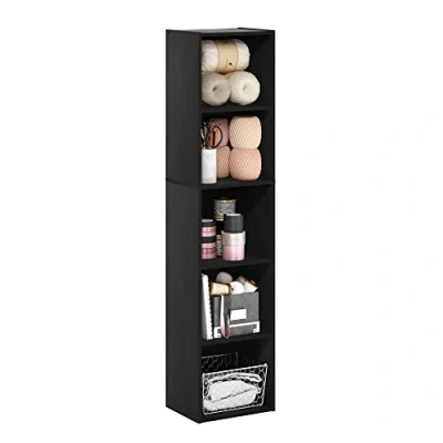 Abbildung von Furinno Pasir 5 stufiges Bücherregal mit offenem Regal, Schwarzholz, Schwarzes Holz