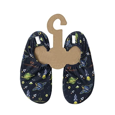 Abbildung von Slipstop Kinder Strandschuhe Anti Rutsch Sport Schuhe Schwimmschuhe Badeschuhe Urlaub Yoga Unisex Sonnenschutzfaktor 50, Blau mit Raumschiffen