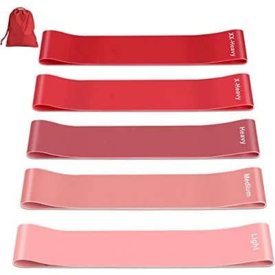 Abbildung von Widerstandsbänder, 100% Naturlatex Übungsband, für Damen mit 5 Widerstandsstufen Yoga, Pilates, Physiotherapie, Dehnungs Training, Heimfitnessstudio, inklusive Tragetasche