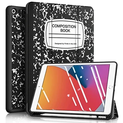 Abbildung von Fintie Hülle für iPad 9. Generation 2021/8. Gen 2020/7. 2019 10.2 Zoll Superleicht Soft TPU Rückseite Abdeckung Schutzhülle mit eingebautem Pencil Halter, Auto Sleep/Wake, Notizblock Schwarz