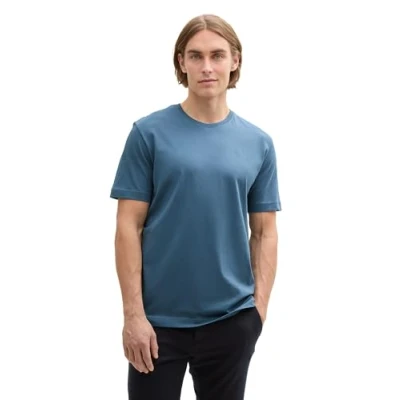 Abbildung von TOM TAILOR Herren 1037735 T Shirt aus Baumwolle mit Logo Print, 36985 Mystical Blue, L