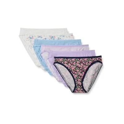 Abbildung von Amazon Essentials Damen Slip aus Baumwolle mit hohem Beinschnitt (in Übergröße erhältlich), 6er Pack, Ministreifen/Streublumen/Wildblumen, 46
