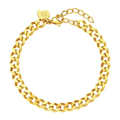 Abbildung von Happiness Boutique Damen Panzerarmband Großgliedrig Curb Armband Panzer Edelstahl in Goldfarbe