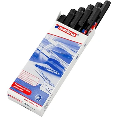 Abbildung von edding 140 S Permanenter Folienschreiber schwarz 10 Stifte Rundspitze 0,3 mm Stift zum Schreiben auf Glas, Kunststoff, Folien und glatten Oberflächen schnelltrocknend, wisch wasserfest