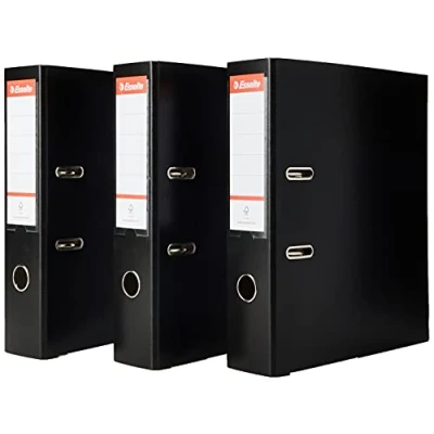Abbildung von Esselte Ordner breit, DIN A4, 3er Pack, 7,5 cm Rückenbreite, Kunststoff Ordner, Schwarz, 624294