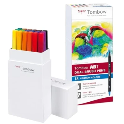 Abbildung von Tombow ABT 18P 1 Fasermaler Dual Brush Pen mit zwei Spitzen 18er Set, primärfarben