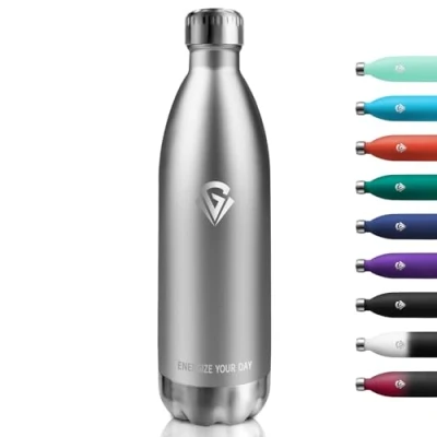 Abbildung von Edelstahl Trinkflasche 1000ml, Thermoskanne BPA Frei, Metall Thermosflasche Doppelwandig, Kohlensäure Geeignet, Isolierflasche für Camping, Kinder, Fitness, Sprudel, Sport, Reisen, Jungs, Mädchen