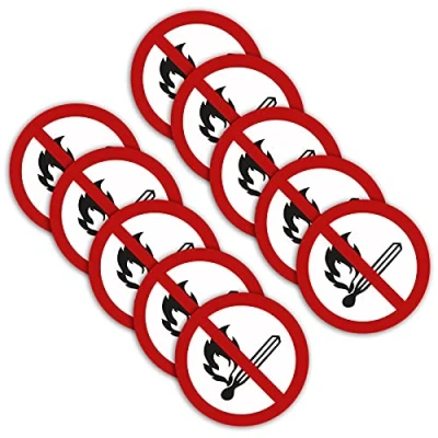 Abbildung von 10 Stück XXL Feuer offenes Licht verboten Aufkleber Ø 21cm Sticker rauchen Warnzeichen mit UV Schutz für Außen und Innenbereich von STROBO