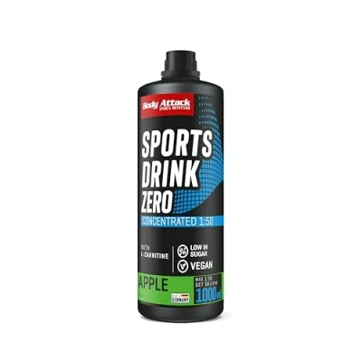 Abbildung von BODY ATTACK ZERO SPORTS Drink Apple/Apfel 1000 ml / 200 Portionen Made in Germany Energy Konzentrat Veganer Sirup zuckerarm, fettarm Für Softdrinks mit Vitaminen &amp; Mineralstoffen