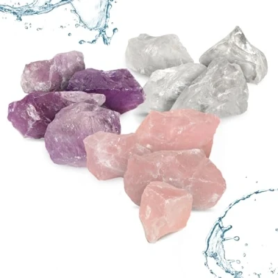 Abbildung von PURAJA Edelsteinwasser Basis Set zur Wasserbelebung Premium Kristalle Natursteine Grundmischung: Rosenquarz, Amethyst, Bergkristall