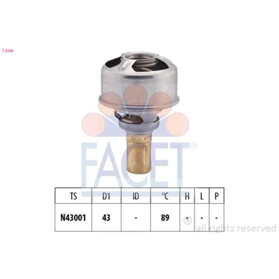 Abbildung von FACET 7.8246 Kühlwasserthermostat 89C 43mm Made in Italy OE Equivalent ohne Dichtung RENAULT: 12 Saloon