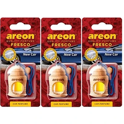 Abbildung von AREON Fresco Auto Duft New Car Neues Neuwagen Blau Glas Duftflakon Holz Flakon Set Hängend Anhänger Spiegel 4ml (Pack x 3)
