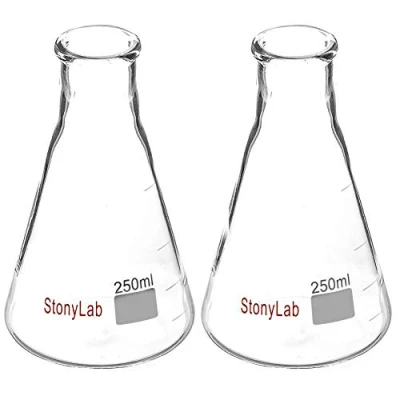 Abbildung von StonyLab 2 Pack Konisch Fläschchen Glas, 250ml Erlenmeyer Flasks Enghals Erlenmeyerkolben mit Hochleistungsrand (250 ml, Passend für 6# Gummistopfen)
