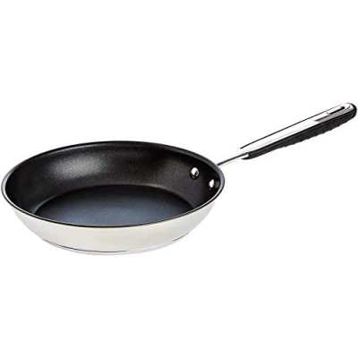 Abbildung von Amazon Basics Edelstahl Bratpfanne mit Antihaftbeschichtung induktionsgeeignet, bequemem Griff 28 cm