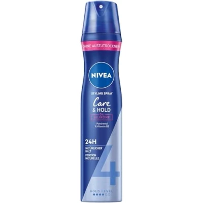 Abbildung von NIVEA Care &amp; Hold Styling Spray, stärkendes Haarspray mit Panthenol Vitamin B3, Haarlack für flexible Stylings 24h Halt (Haltestufe 4), veganes Pflegespray (250 ml)