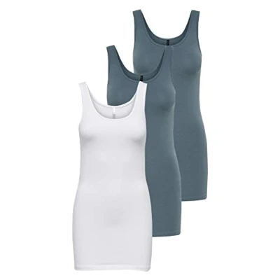 Abbildung von ONLY Damen Onllive Love Long Tank TOP JRS 3 PA, White/+ 2 Blue Mirage, XS