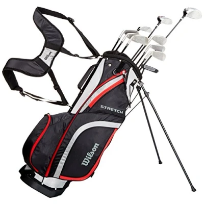 Abbildung von Wilson Anfänger Amazon Exclusive Komplettsatz, 10 Golfschläger mit Carrybag, Herren, Linkshand, Stretch XL, schwarz/grau/rot, WGG157553