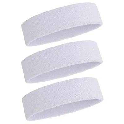 Abbildung von ONUPGO Schweißband Stirnband für Männer &amp; Frauen 3PCS Sports Stirnbänder Feuchtigkeitstransport Athletic Cotton Terry Cloth Schweißabsorbierende Kopfband (3 White)