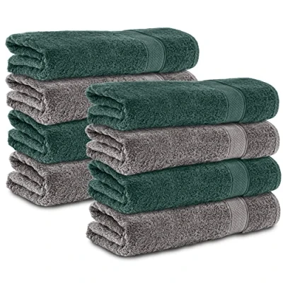 Abbildung von Komfortec 8er Handtücher 50x100 cm Set aus 100% Baumwolle, Frottee, Weich, Anthrazit Grau/Dunkelgrün