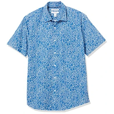 Abbildung von Amazon Essentials Herren Kurzärmeliges Hemd aus Popeline, Normale Passform, Marineblau Floral, XL