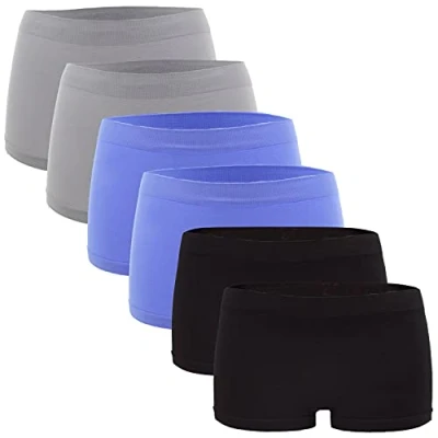 Abbildung von Fabio Farini Damen Panties 6er Pack Hipsters Boxershorts nahtlos, Seamless aus weichem Microfaser Gewebe 2X Hellblau/2x Hellgrau/2x Schwarz XS (34)