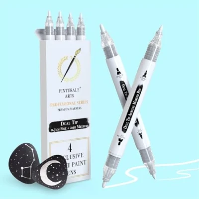 Abbildung von Pinturale Arts Acrylstifte Weiß 4er Set Acrylstift Mit Doppelspitze (Feine 0,7mm und 3mm) Weißer Marker Für Steine, Metall, Stoff, Keramik, Holz, Glas