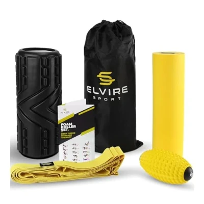 Abbildung von ELVIRE Foam Roller Set 5 in 1 Tiefengewebe Massagerolle Rückenrolle Oval Massage Ball Stretching Equipment Band Lindert Schmerzen: Rücken, Fuß, Beine, Nacken Übungsrolle für Yoga &amp; Physio