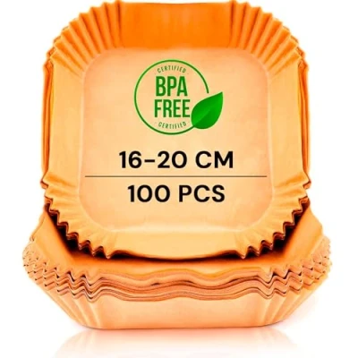 Abbildung von edihome, Backpapier für Heißluftfritteuse, fur Air Fryer, 100 Stück, 16 20 cm, BPA Free, Zubehör Heissluftfritteuse, Einweg, Backofen, 5 bis 8 Liter (Quadratisch, cm)