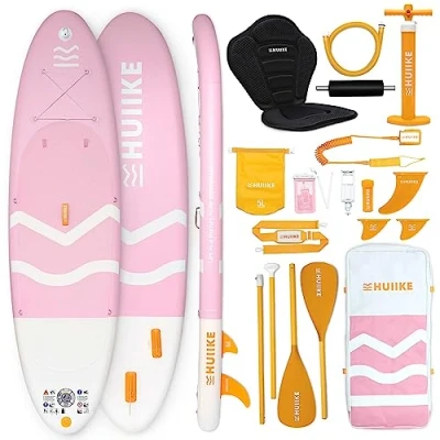 Abbildung von HUIIKE Stand Up Paddling Board mit Zubehör, Paddel, Finnen, Pumpe. Paddle Sup Aufblasbar Hohe Stabilität und Widerstandsfähigkeit. 305 x 84 15 cm, Belastbar bis 130 kg