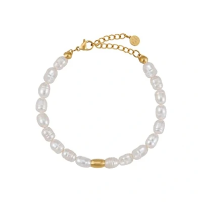 Abbildung von GD GOOD.designs Perlenarmband Damen mit echten Süßwasserperlen wasserfest I Hautverträgliches Perlen Armband 18 Karat Vergoldung (15 19cm)