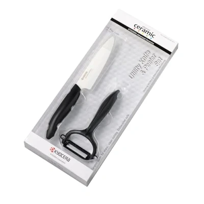 Abbildung von Kyocera GEN Starterset Keramik Obst &amp; Gemüsemesser mit Schäler Klinge 11 cm ergonomischer Griff extrem scharfes Küchenmesser und Sparschäler Kochmesser Profi Messer