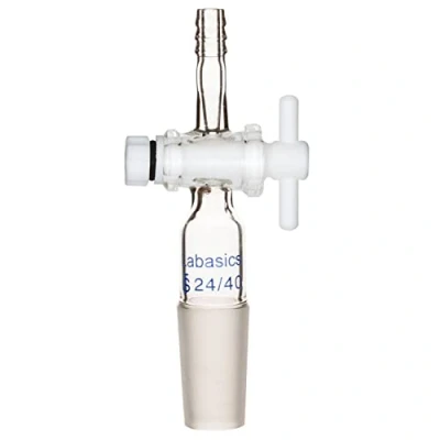 Abbildung von Labasics Vakuum Durchflussregler Adapter Glas mit PTFE Hahn, 24/40 Verbindung und Geradem Schlauchanschluss für Laborversorgung