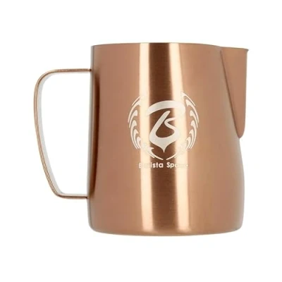 Abbildung von Barista Space Polished Silver Milk Jug optimal für Latte Art mit präziser Ausgusstülle, leicht und handlich, empfohlen von Weltmeistern silverCopper 350ml