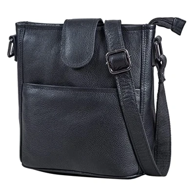 Abbildung von LEABAGS Leder Handtasche Damen I Premium Echtleder Umhängetasche Schultertasche Damentasche Tragetasche für Arbeit Uni Schule Freizeit Größe M (24 x 23 6 cm) Nappa Schwarz