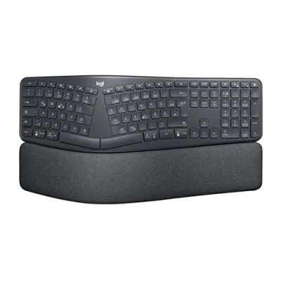 Abbildung von Logitech ERGO K860 kabellose ergonomische Tastatur geteilte Tastatur, Handballenauflage, natürliches Tippen, schmutzabweisendes Material, Bluetooth und USB Verbindung, für Windows/Mac Graphit