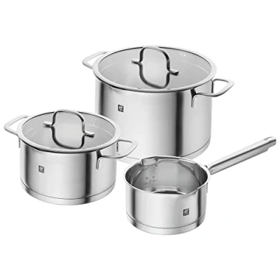 Abbildung von ZWILLING TrueFlow Kochtopfset, 3 teilig, Mit Ausgießfunktion, Induktionsgeeignet, Edelstahl, Silber