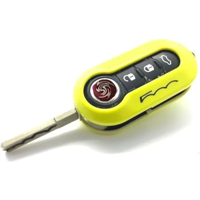 Abbildung von Nordecco Fiat 500 Schlüsselhülle passend für 500C 500L Abarth Grande Punto Brava Panda Stilo Linea 3 Tasten Schlüssel Flip (Gelb Schwarz)