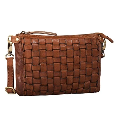 Abbildung von STILORD &#039;Jana&#039; Leder Handtasche Damen Vintage klein Umhängetasche Clutch Elegante Abendtasche Ausgehtasche Partytasche geflochtene Freizeittasche echtes Rindsleder, Farbe:Ocker braun