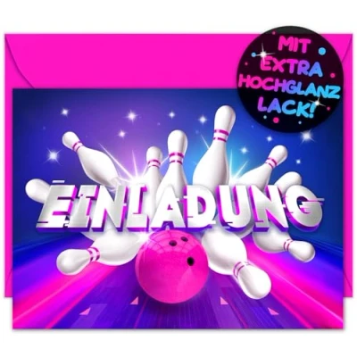 Abbildung von 12x Bowling EINLADUNGSKARTEN KINDERGEBURTSTAG Junge Mädchen + Umschläge die Bowlingbahn PARTY Karten sind EINLADUNG Jungen Kinder GEBURTSTAG KINDERPARTY Kegeln GEBURTSTAGSPARTY