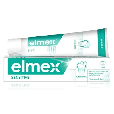 Abbildung von Elmex Sensitive Zahnpasta mit Faltsch.