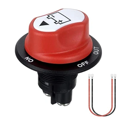 Abbildung von Jtron Batterie Trennschalter 12v 50a Abdeckung abnehmbar batterieschalter 10awg Kabel 50cm für Marine Boat Caravan Car Vehicles (50A)